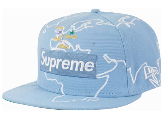 Supreme Worldwide Box Logo New Era Hat Blue