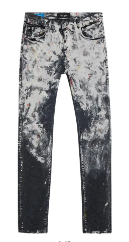 PURPLE BRAND Low Rise Slim Leg Heavy Paint Over Jean Black