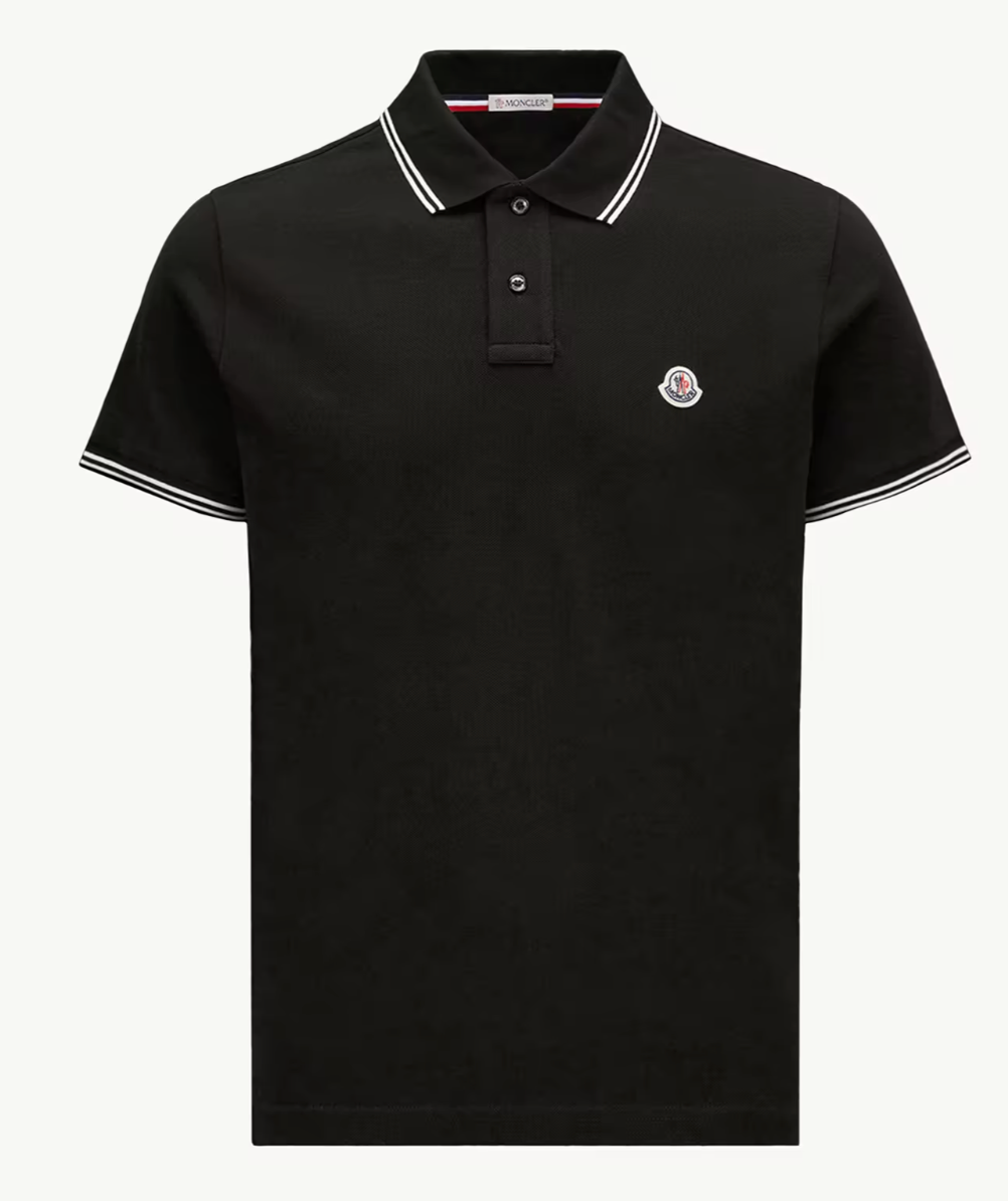 Moncler Logo Patch Cotton Polo Shirt Black