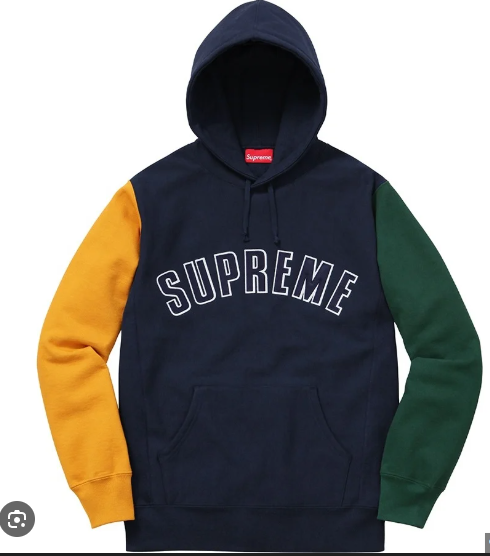 Supreme Color Blocked Arc Logo Hooded Sweatshirt Navy
