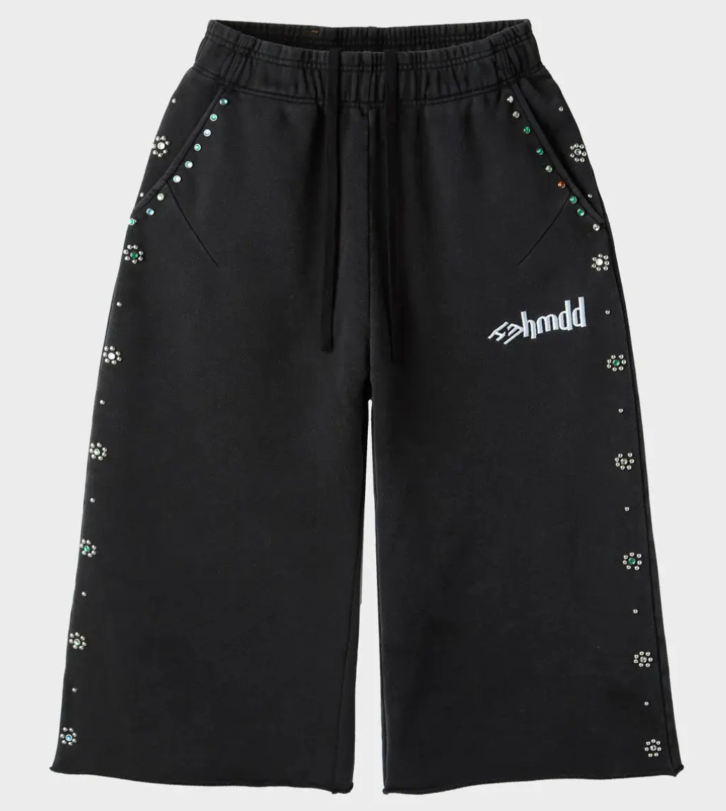 HMDD Flower Studded 3/4 Shorts Black