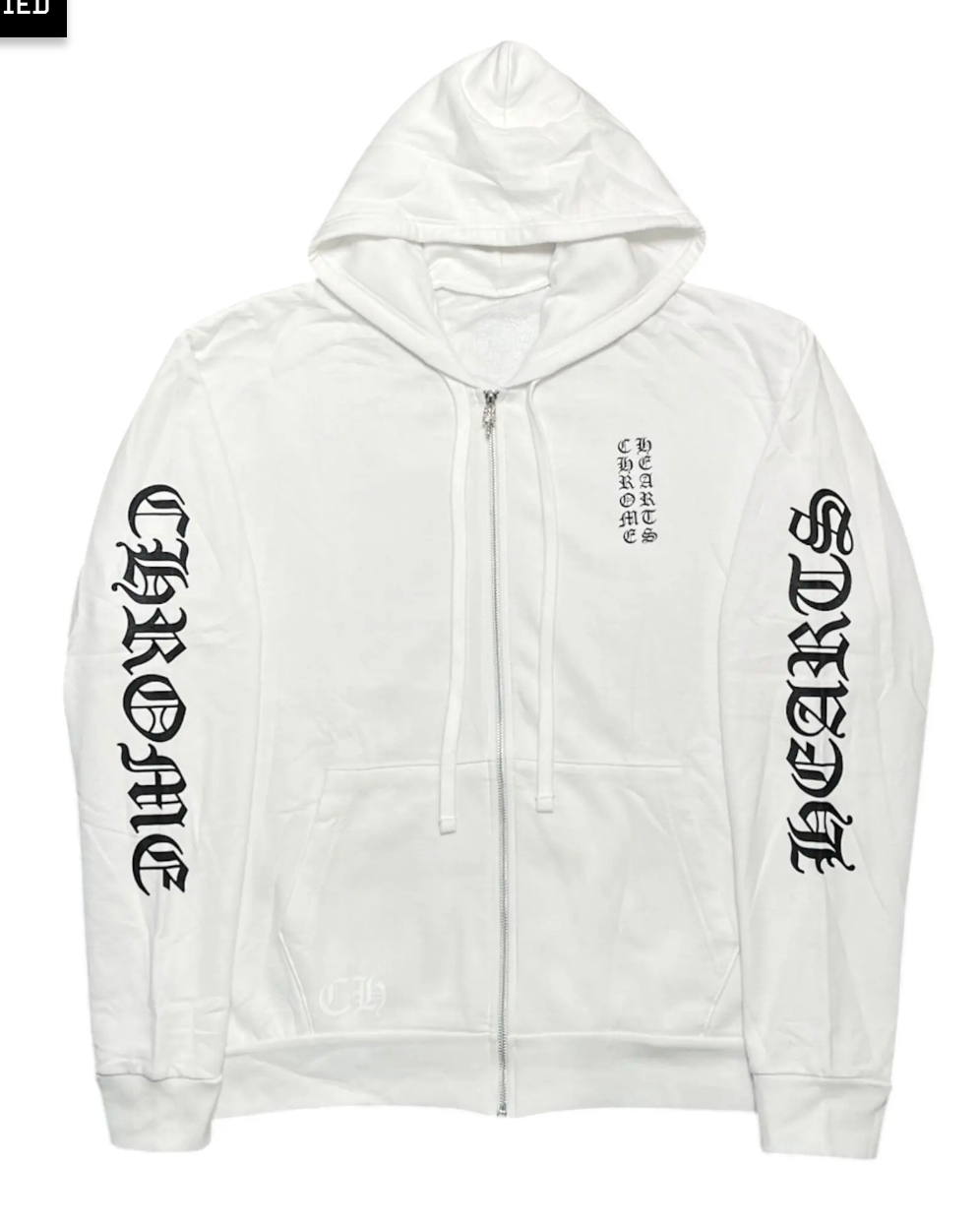 Chrome Hearts Vertical Logo Zip Up Hooded Sweatshirt White