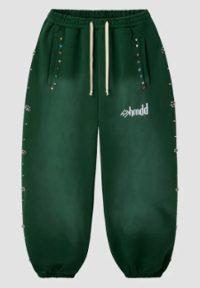 HMDD Green Flower Studded Scrunch Sweatpants