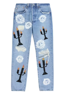 Denim Tears Virgil Abloh Message in a Tear Printed Jeans Blue