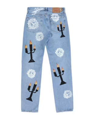 Denim Tears Virgil Abloh Message in a Tear Printed Jeans Blue