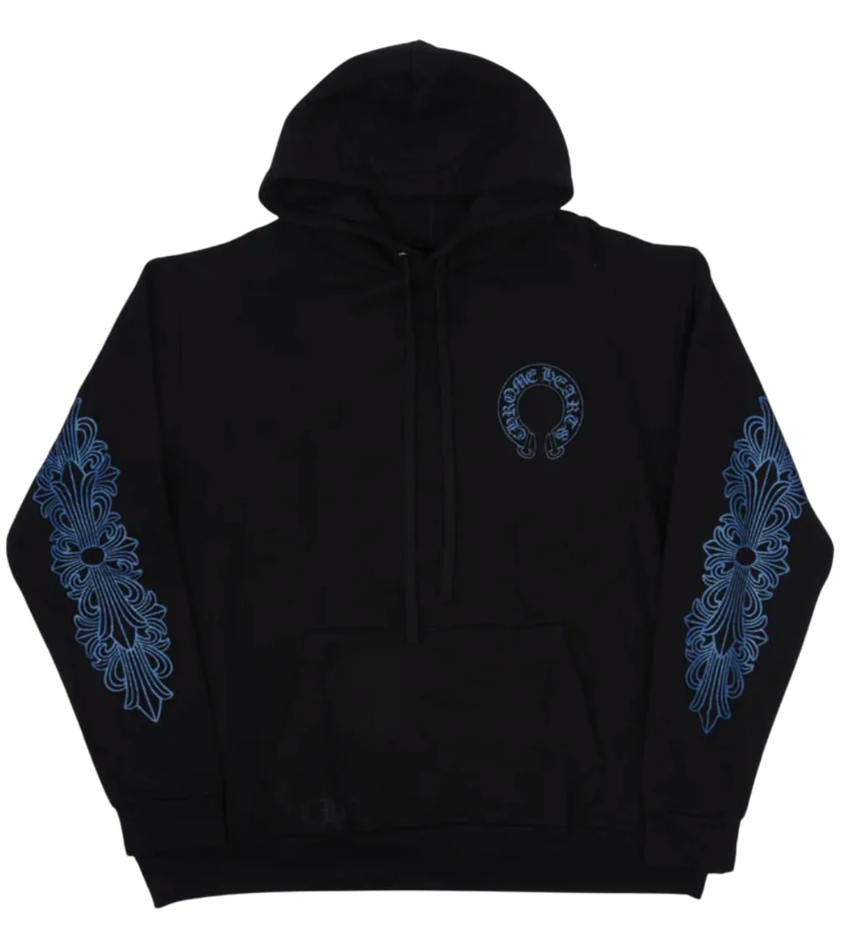 Chrome Hearts Friends and Family Blue Glitter Horseshoe Logo Hoodie