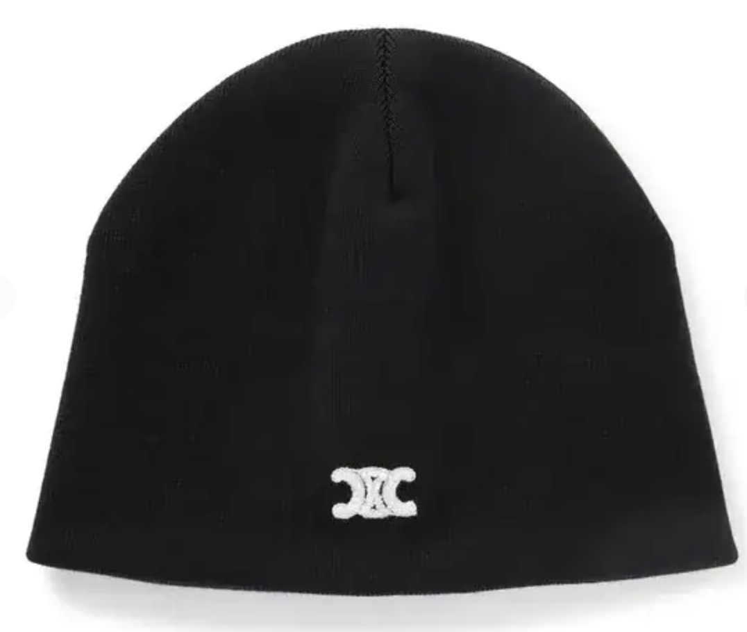 Celine Triomphe Logo Embroidered Wool Beanie Black