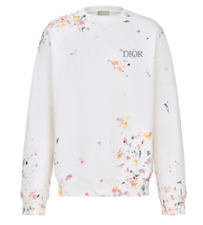 Dior Paint Splatter Print Crewneck White