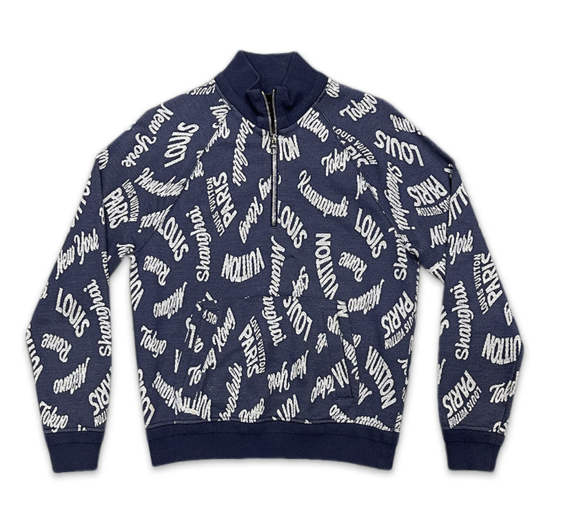Louis Vuitton Blue Jacquard Cities Half Zip Sweater