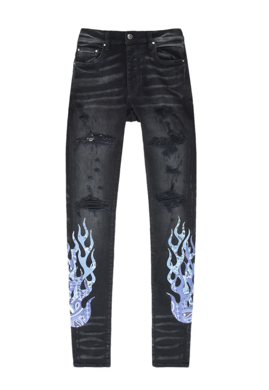 Amiri Bandana Flame Jean Aged Black Blue