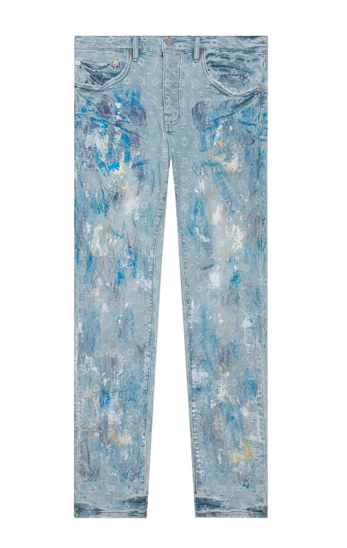 PURPLE BRAND Paint Over Jacquard Skinny Jeans Light Bleach