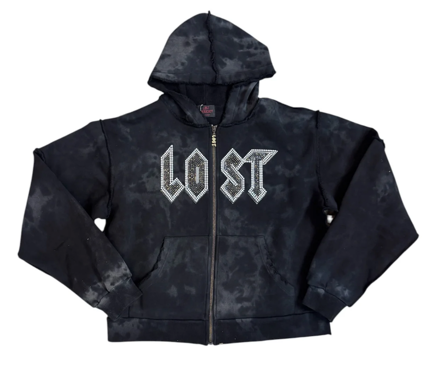 Lost Intricacy Tie Dye Black Rhinestone Zip-Up Hoodie