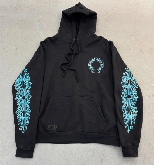 Chrome Hearts Blue Glitter Horseshoe Friends and Family Hoodie