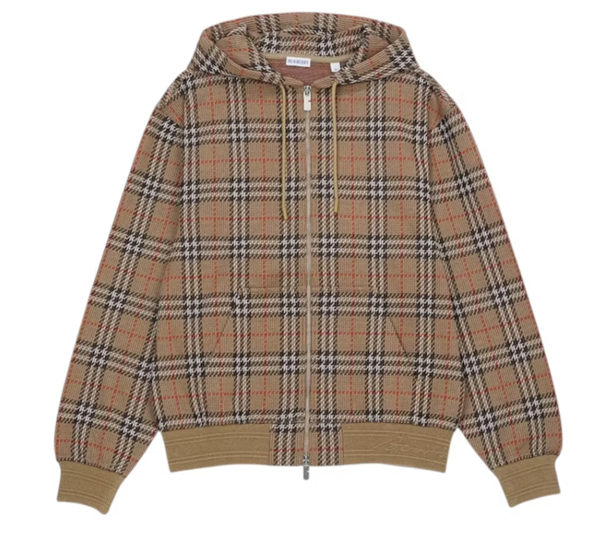 Burberry Check Zip Up Hoodie Beige