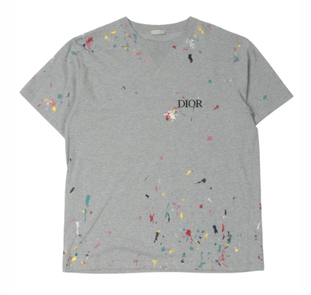 Dior Embroidered Paint Splatter T-Shirt Grey