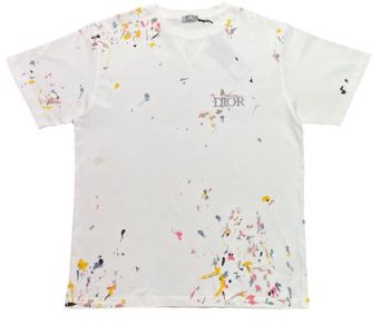 Dior Paint Splatter Short Sleeve Tee Shirt White