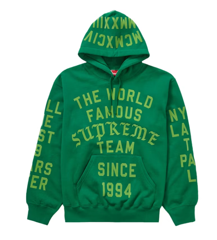 Supreme Team Flocked Hooded Sweatshirt Green