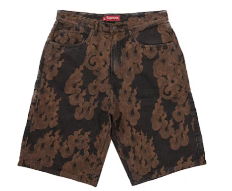 Supreme Flames Jacquard Baggy Denim Short Washed Black