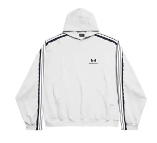 Balenciaga Stripe-Detail Logo Hoodie White