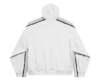 Balenciaga Stripe-Detail Logo Hoodie White
