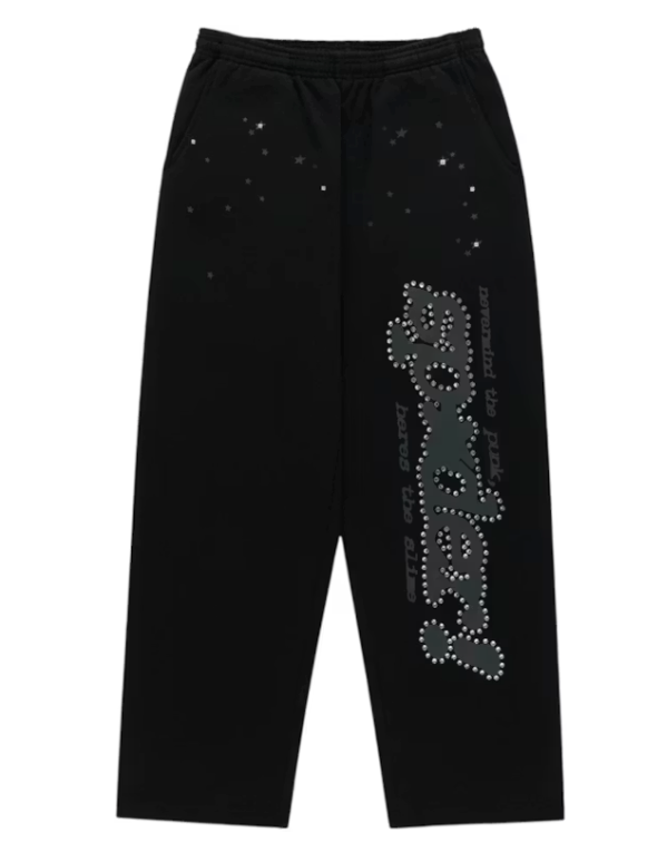 Sp5der Rhinestone Punk V2 Hoodie & Sweatpants Set Black