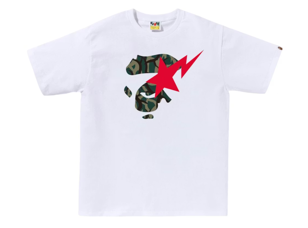 BAPE Trial Camo Ape Face Sta Tee White/Green