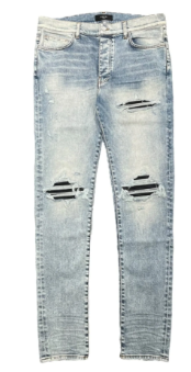 AMIRI MX1 Black Leather Patch Jeans Indigo