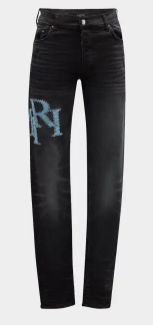 Amiri Staggerd Logo Crystal Jeans Black