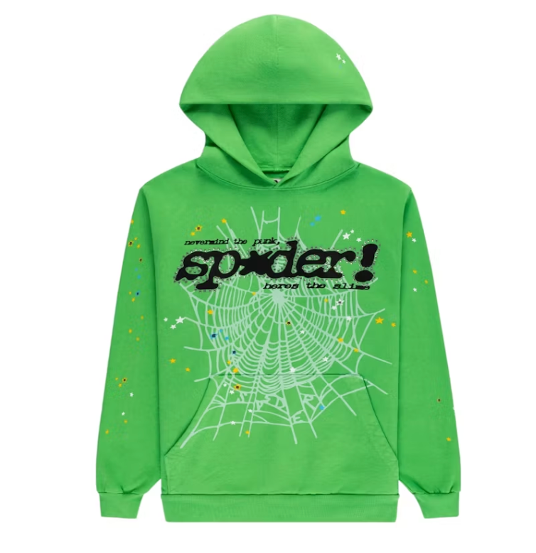 Sp5der Punk V2 Rhinestone Hoodie Bright Green