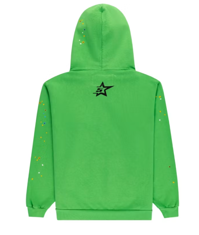 Sp5der Punk V2 Rhinestone Hoodie Bright Green