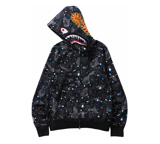 BAPE Space Camo Shark WGM Full-Zip Hoodie Black