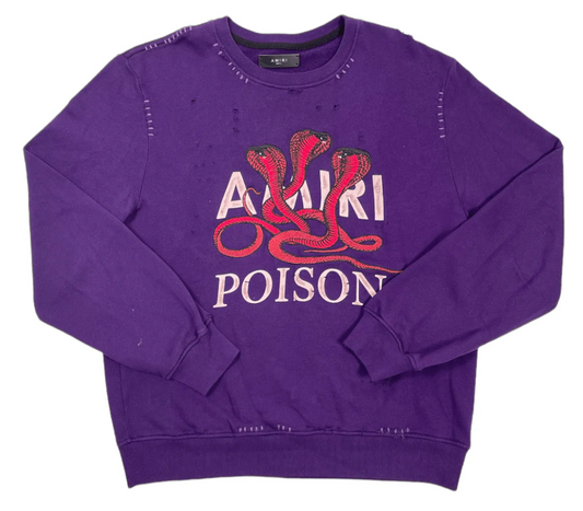 Amiri Distressed Poison Snake Logo Crewneck Sweatshirt Purple