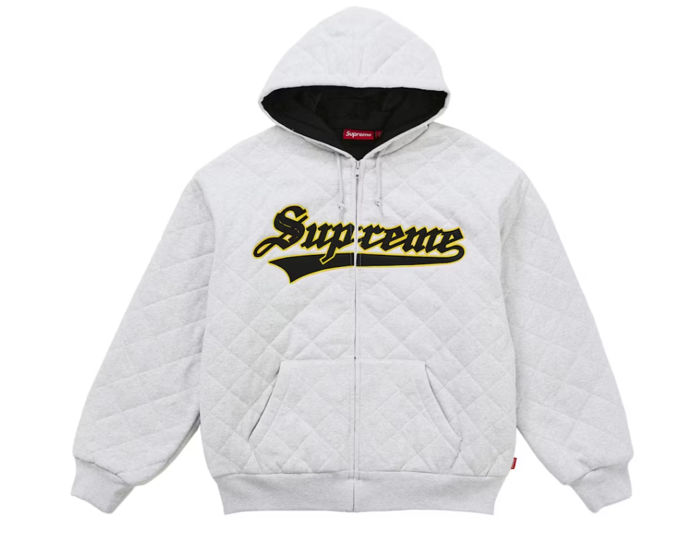Supreme Quilted Zip Up Hooded Sweatshirt Ash Grey
