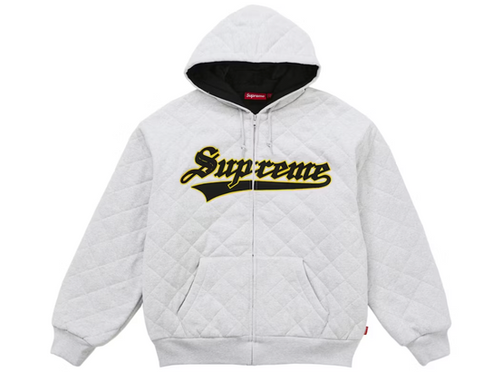 Supreme Quilted Zip Up Hooded Sweatshirt Ash Grey