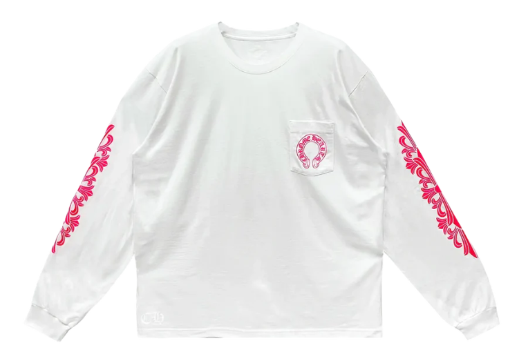 Chrome Hearts Classic Horseshoe Long Sleeve T-shirt Pink/White