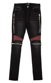 AMIRI Pink Velvet PJ MX2 Skinny Jeans Black