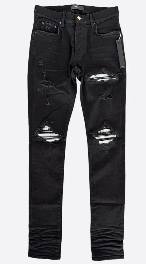 Amiri MX1 Black & Silver Patch Jeans