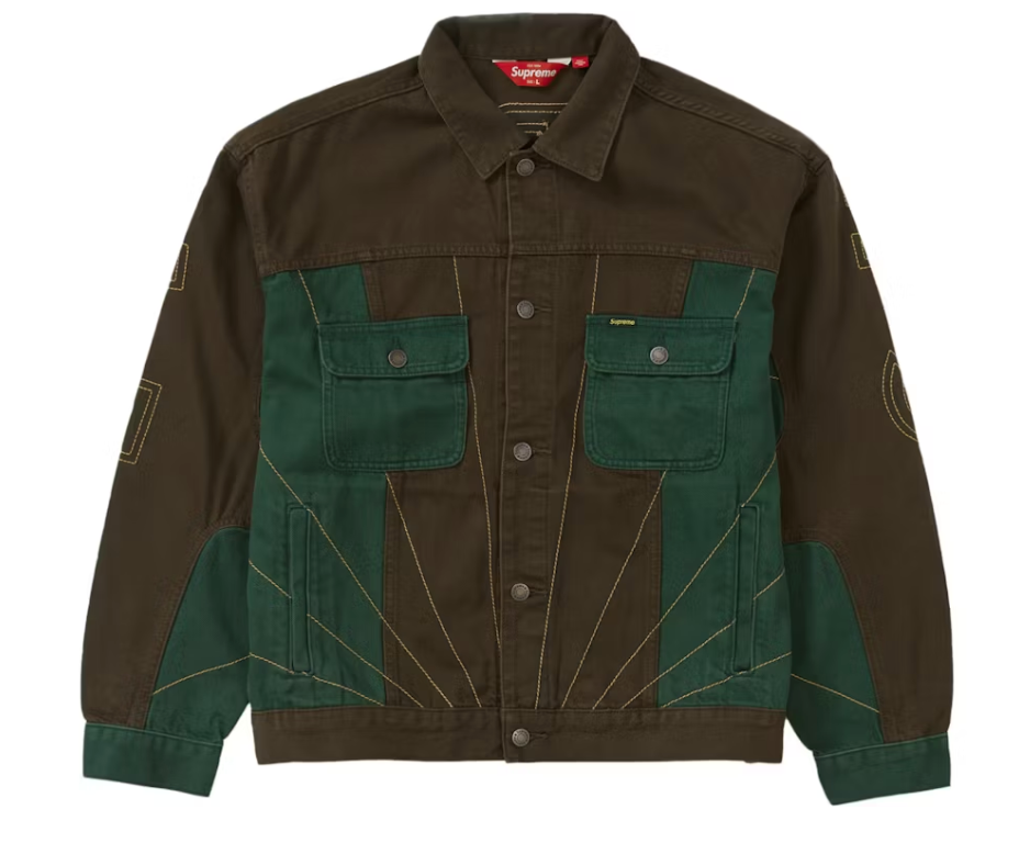 Supreme Radial Embroidered Denim Trucker Jacket Brown