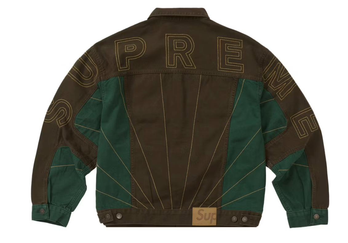 Supreme Radial Embroidered Denim Trucker Jacket Brown