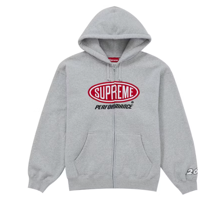 Supreme Performance Zip Up Hooded Sweatshirt Grey