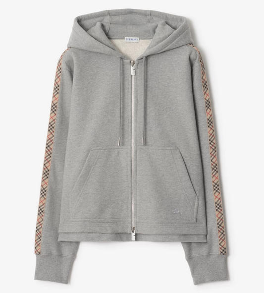 Burberry Vintage Check Trim Zip Up Hoodie Grey