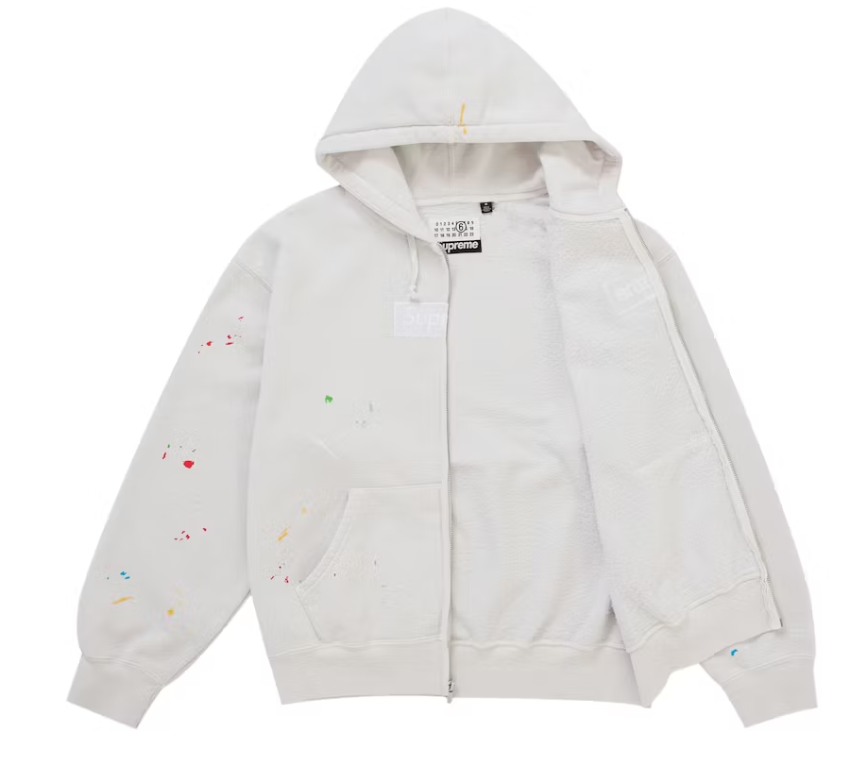 Supreme MM6 Maison Margiela Box Logo Zip Up Hooded Sweatshirt White