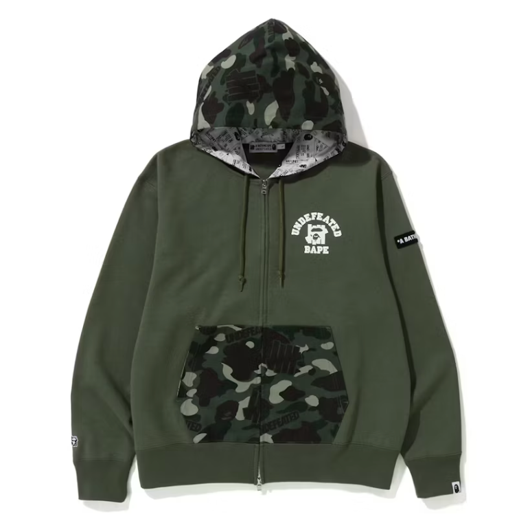 BAPE x Undefeated Color Camo Relaxed Zip Hoodie Green