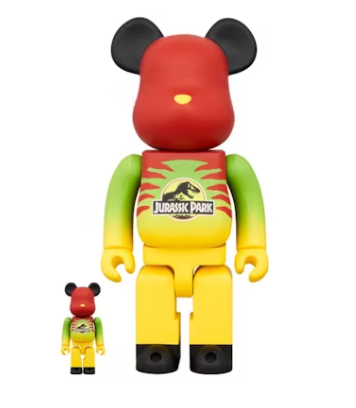 Bearbrick x Jurassic Park 100% & 400% Set Green/Yellow
