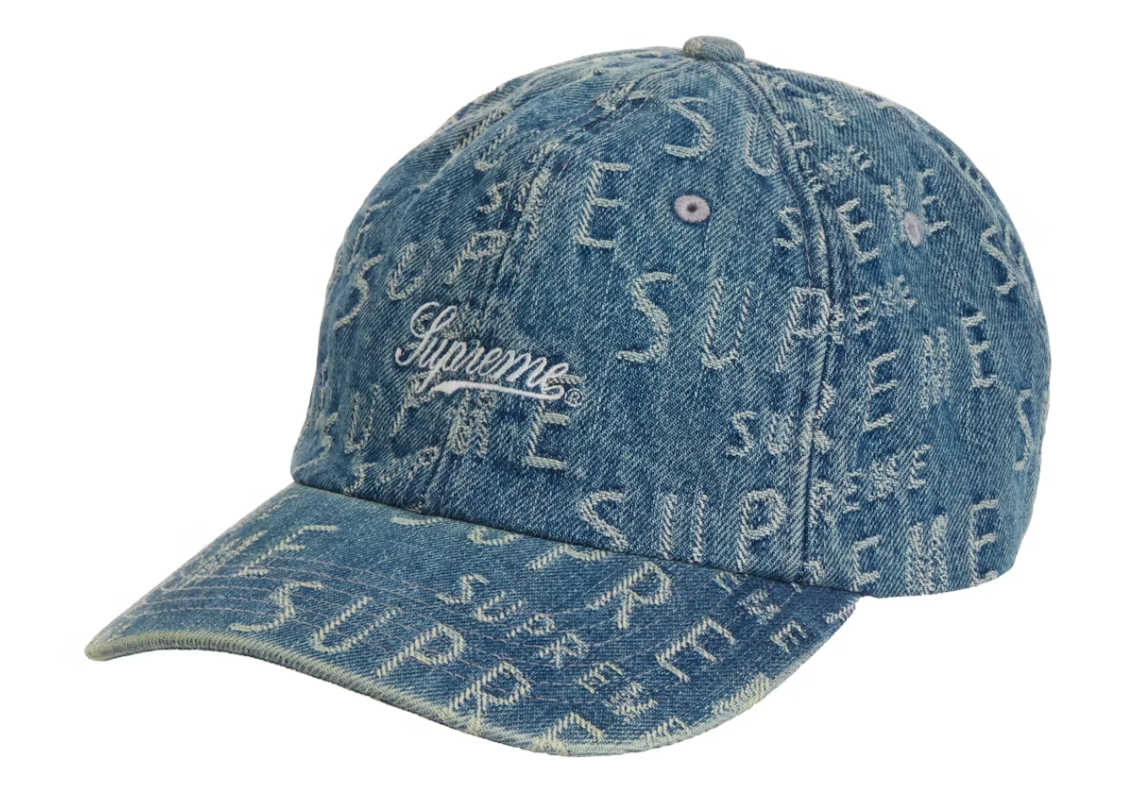 Supreme Warp Jacquard Logos Denim 6-Panel Blue