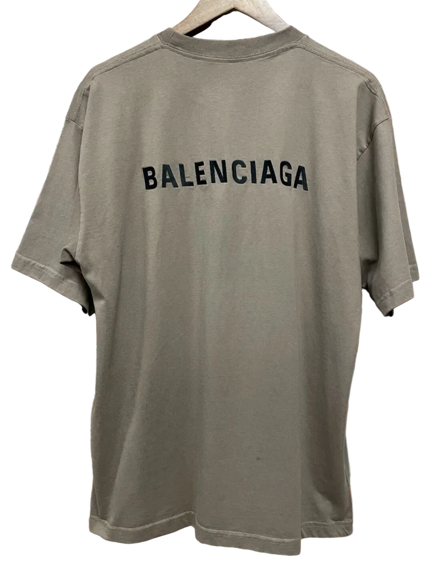 Balenciaga Oversized Embroidered Logo Tee Beige
