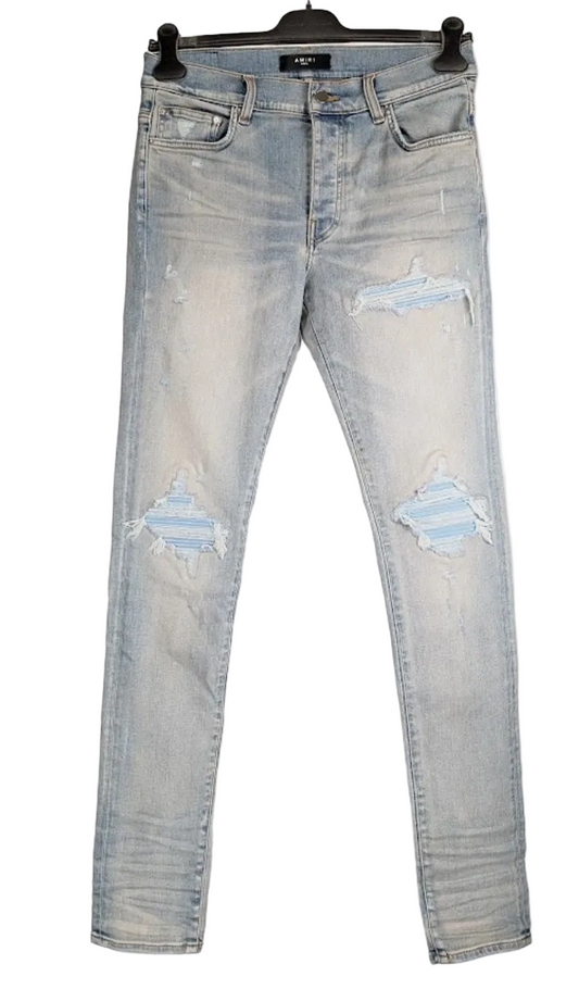 Amiri MX1 Blue Patch Suede Jeans Antique Indigo