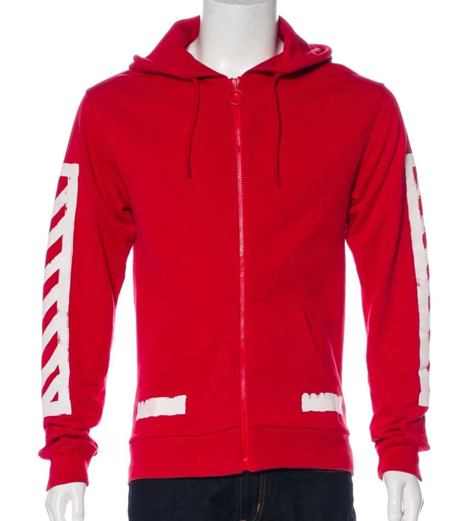 Off-White Brushed Diagonals Zip-Up Hoodie Red
