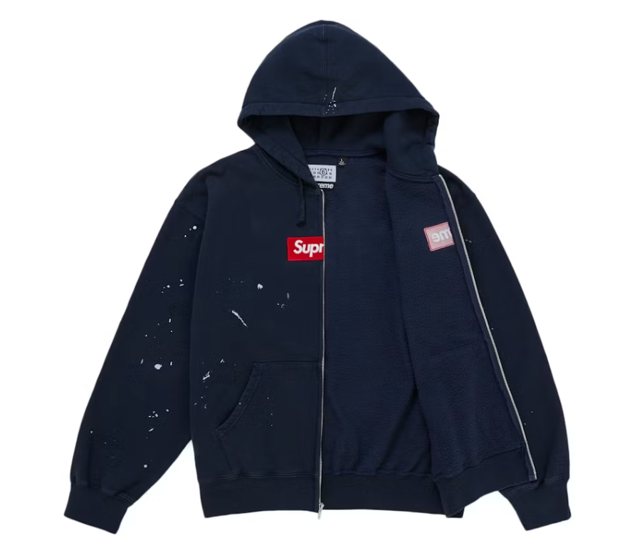 Supreme MM6 Maison Margiela Box Logo Zip Up Hooded Sweatshirt Navy
