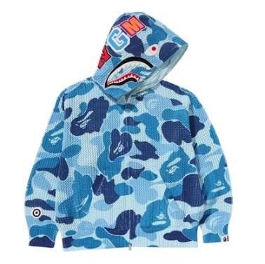 BAPE ABC Camo Crochet Relaxed Fit Shark Full Zip Hoodie Blue